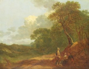 Boslandschap met een Man die met Twee Zittende Vrouwen Praat
